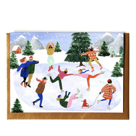 Kerstwenskaart 'Ice skating'